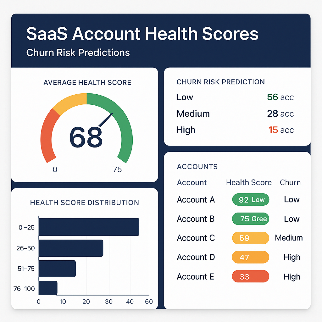A dynamic dashboard visualizing SaaS account healt
